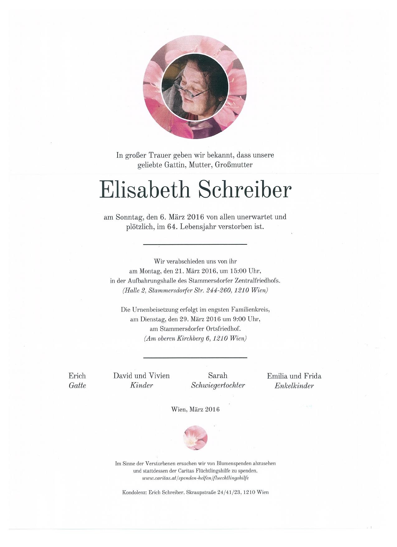 Traueranzeige von Elisabeth Schreiber