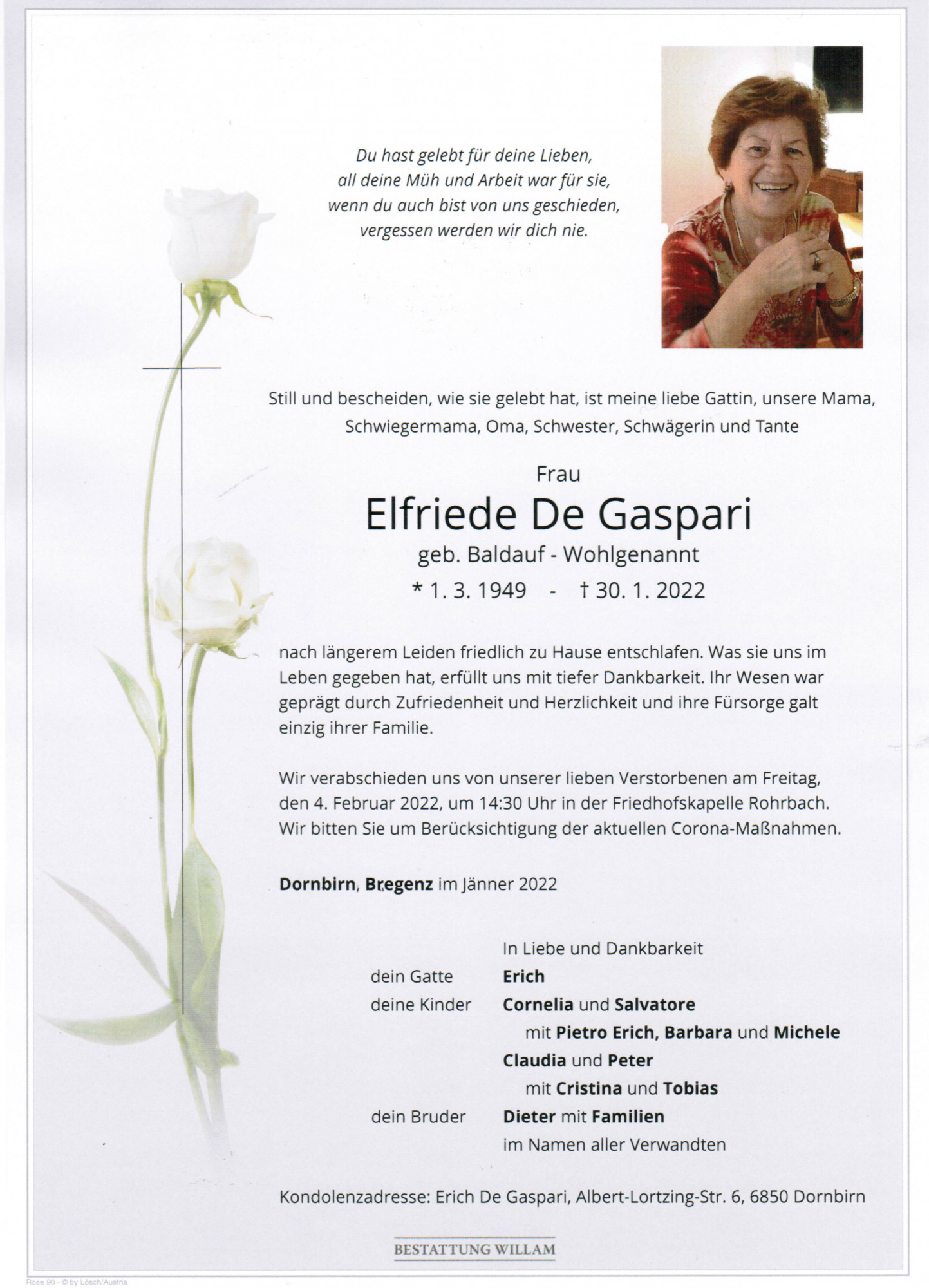 Traueranzeige von Elfriede De Gaspari