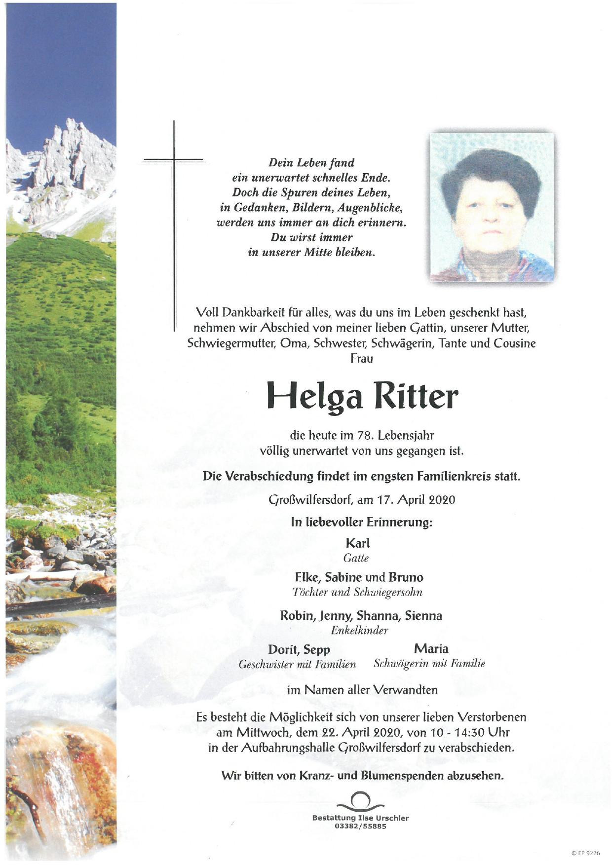 Traueranzeige von Helga Ritter