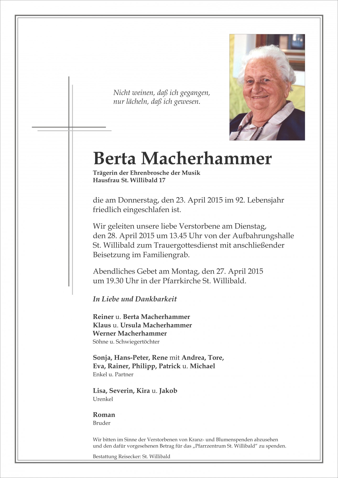 Traueranzeige von Berta Macherhammer