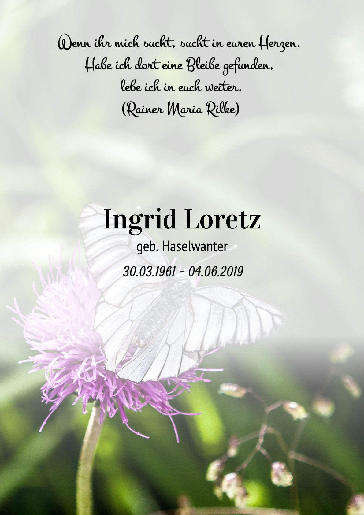 Traueranzeige von Ingrid Loretz