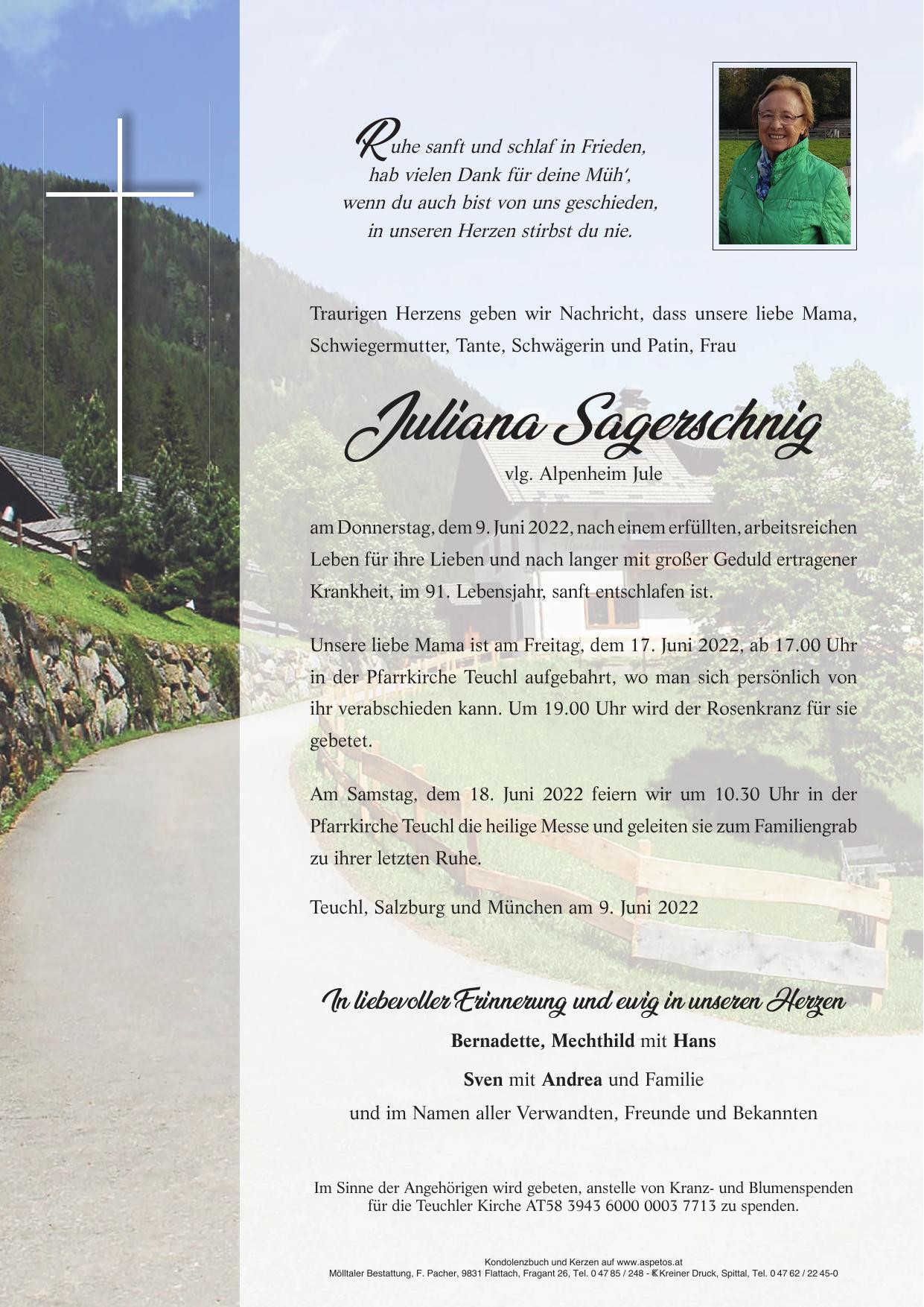 Traueranzeige von Juliana Sagerschnig