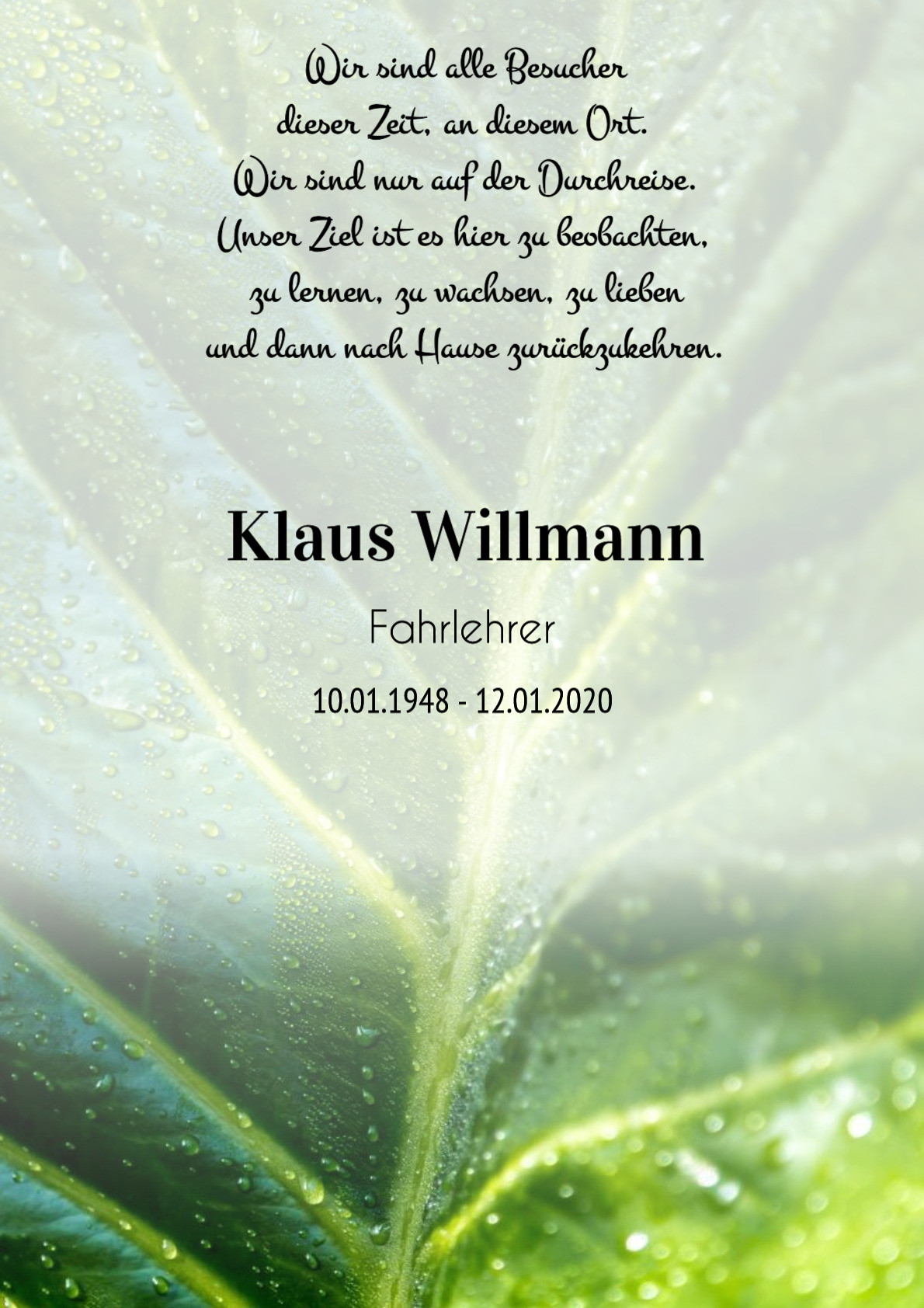 Traueranzeige von Klaus Willmann