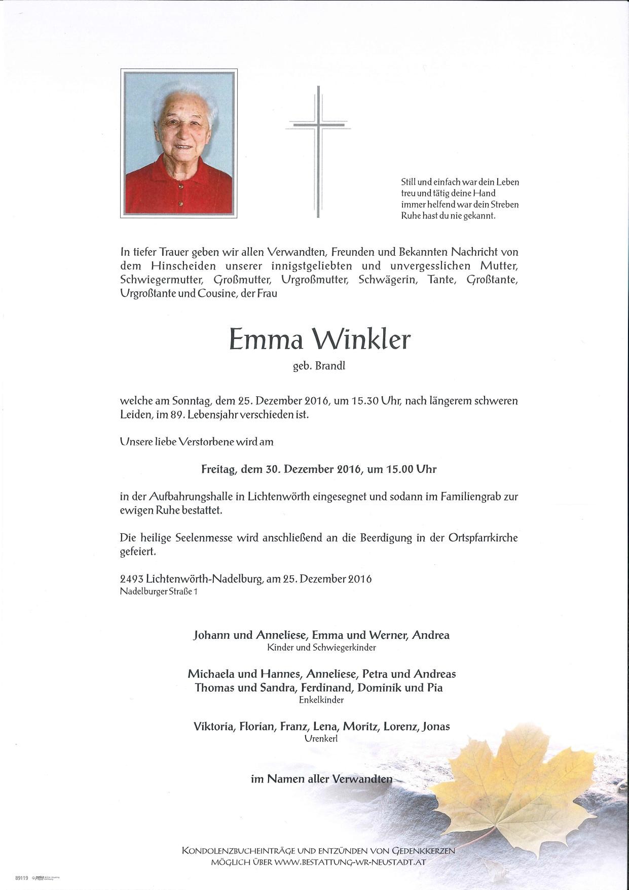 Traueranzeige von Emma Winkler