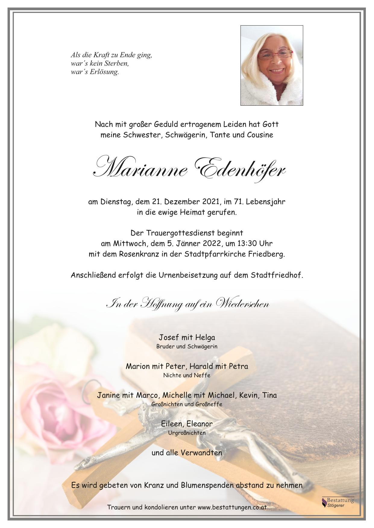Traueranzeige von Marianne Edenhöfer