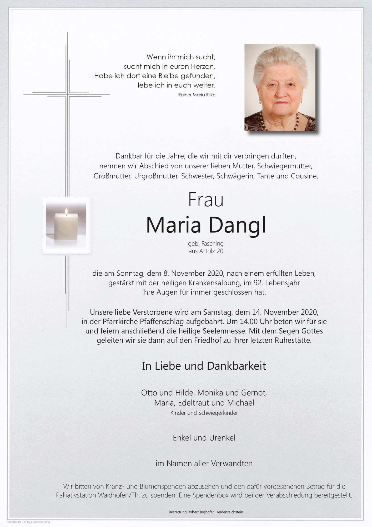 Traueranzeige von Maria Dangl