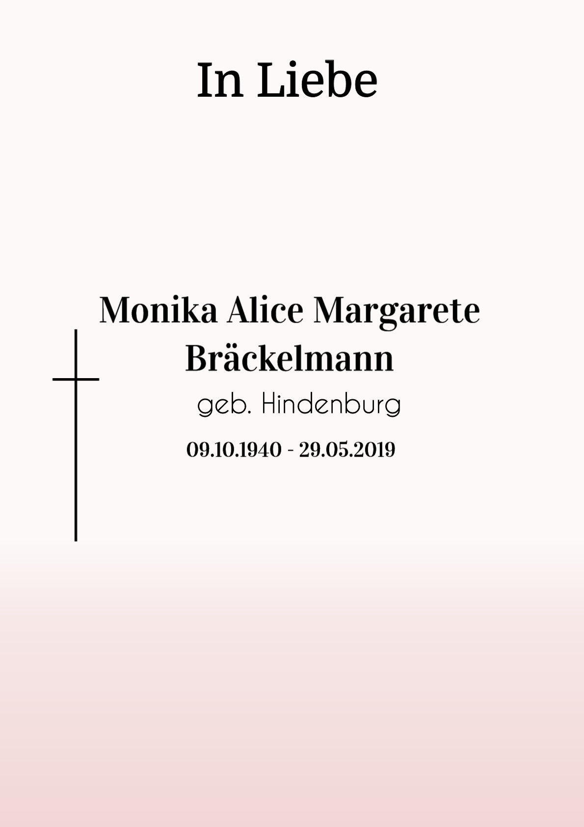 Traueranzeige von Monika Alice Margarete Bräckelmann
