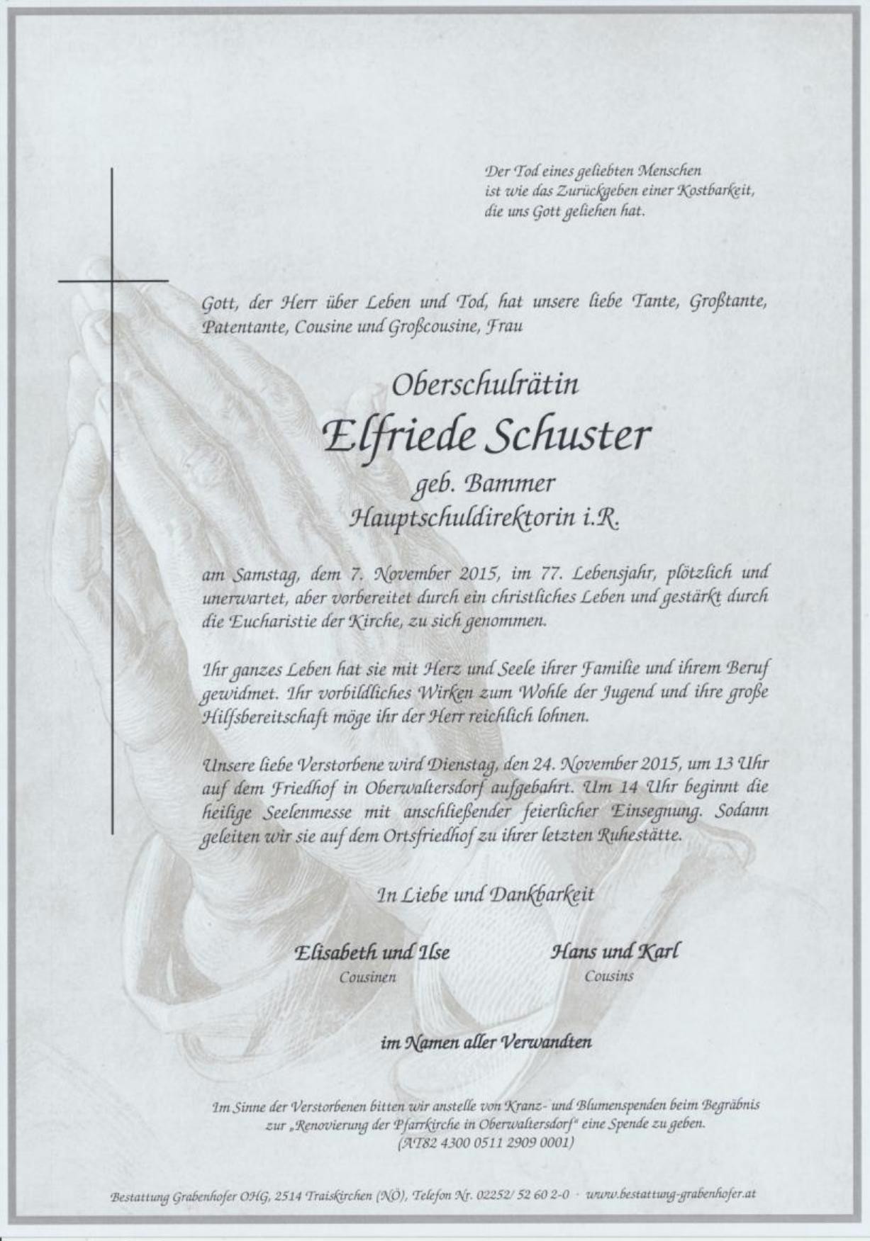Traueranzeige von Elfriede Schuster