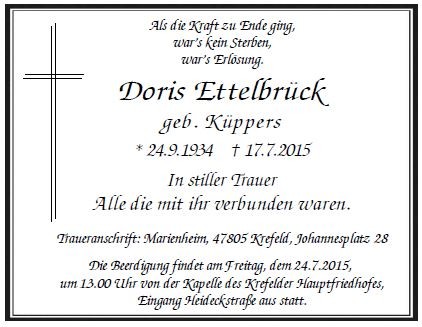 Traueranzeige von Doris Ettelbrück
