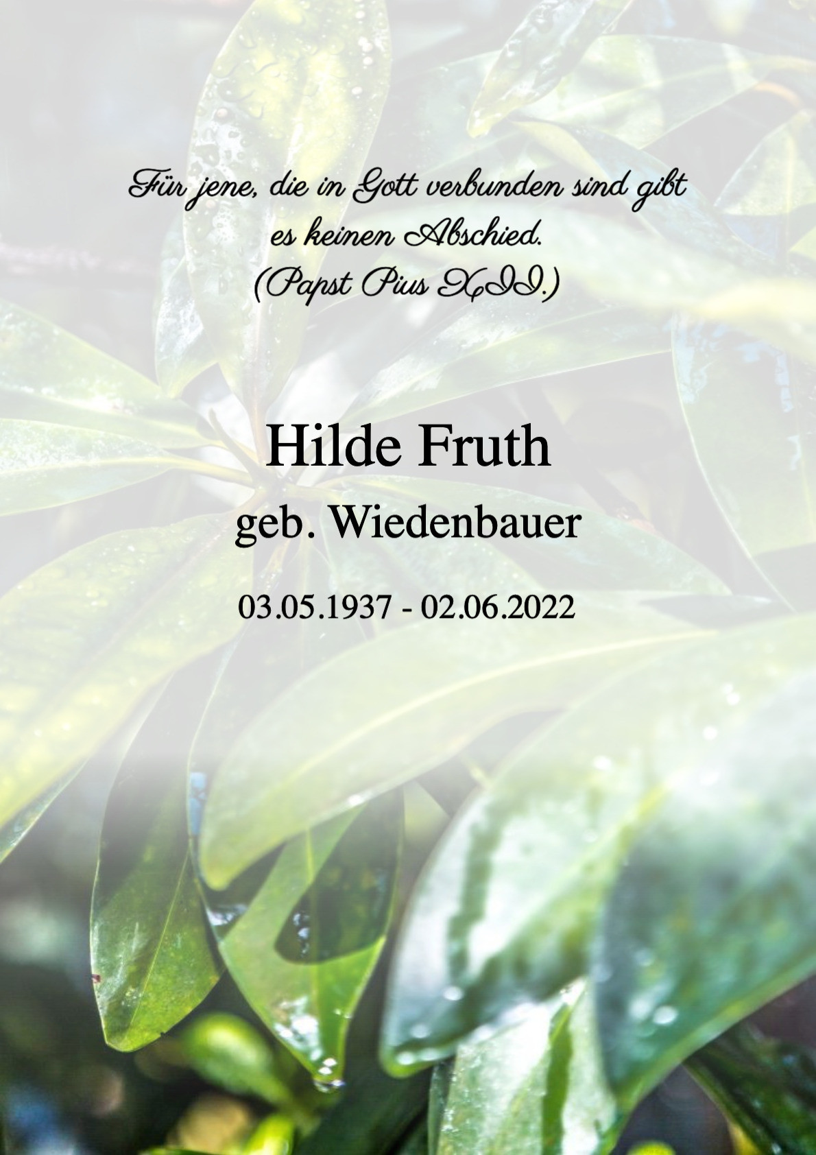 Traueranzeige von Hilde Fruth