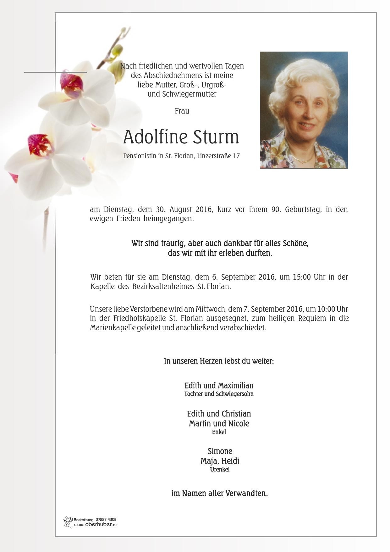 Traueranzeige von Adolfine Sturm