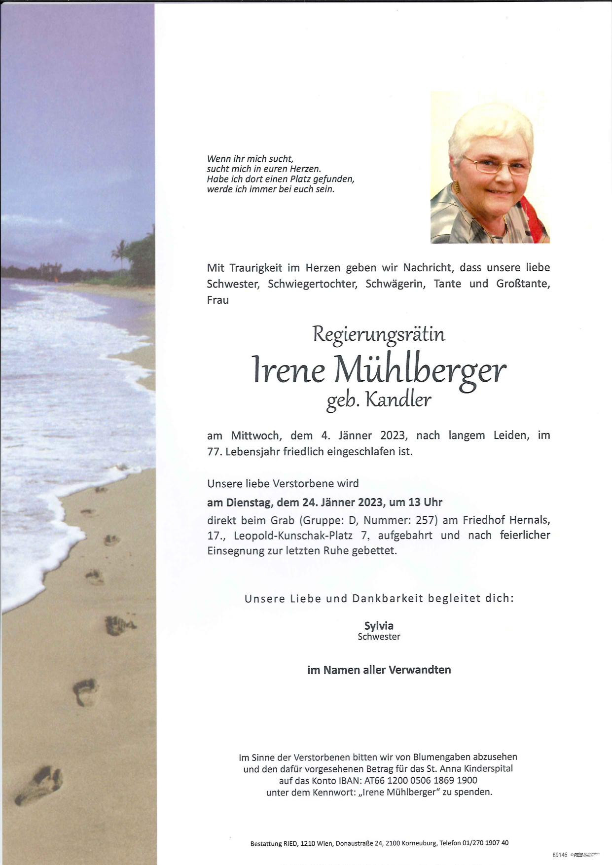 Traueranzeige von Irene Mühlberger