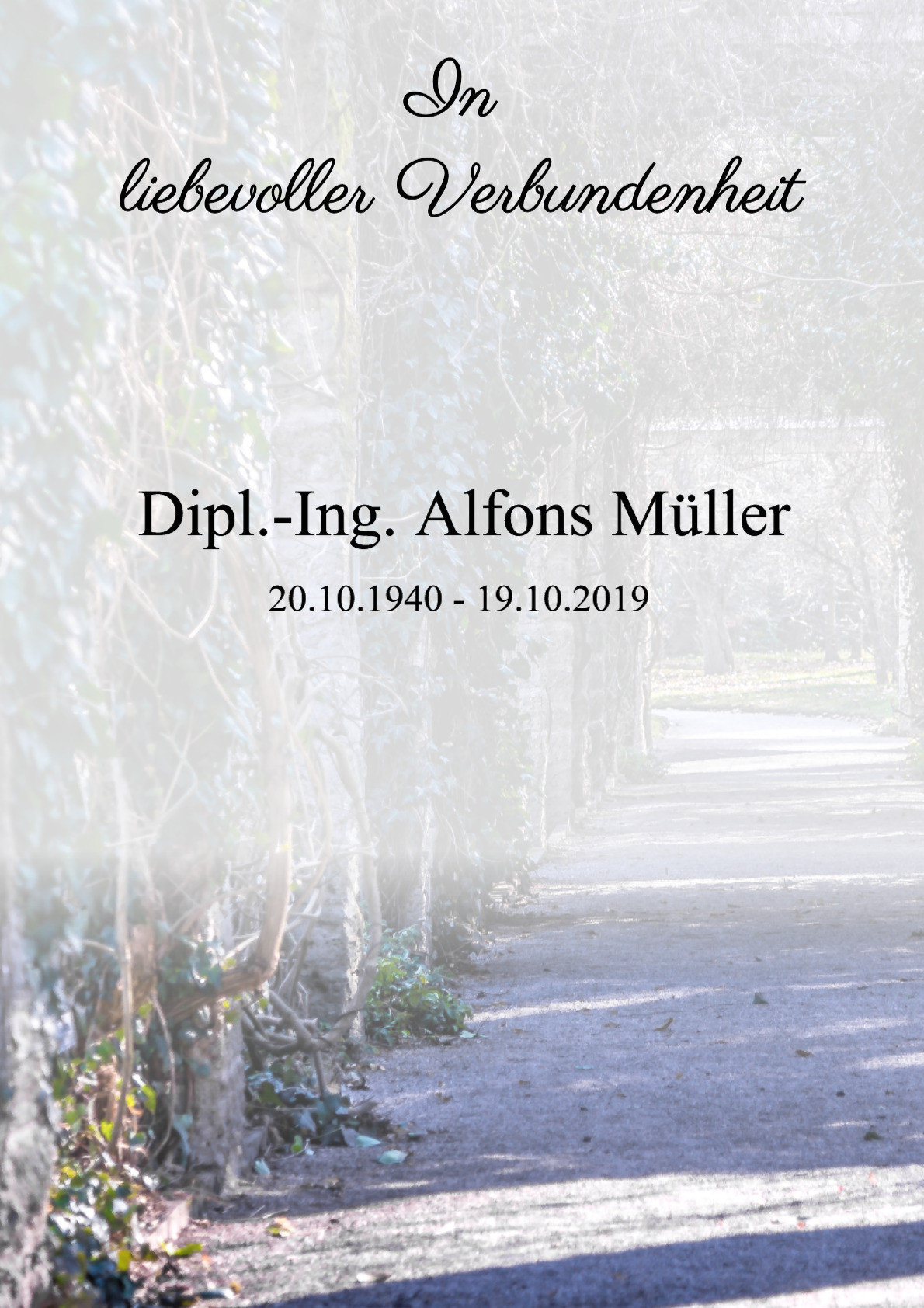 Traueranzeige von Dipl.-Ing. Alfons Müller