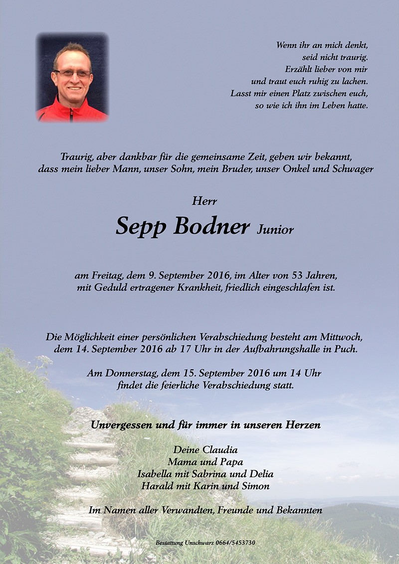 Traueranzeige von Josef Bodner