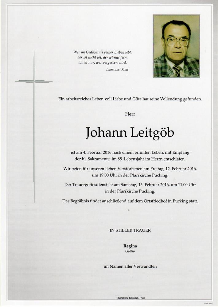 Traueranzeige von Johann Leitgöb
