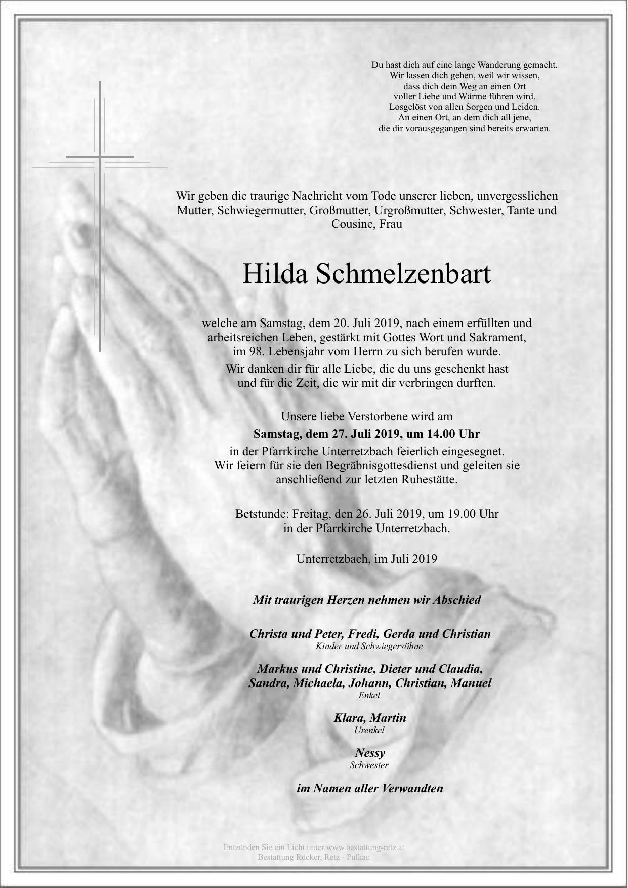 Traueranzeige von Hilda Schmelzenbart