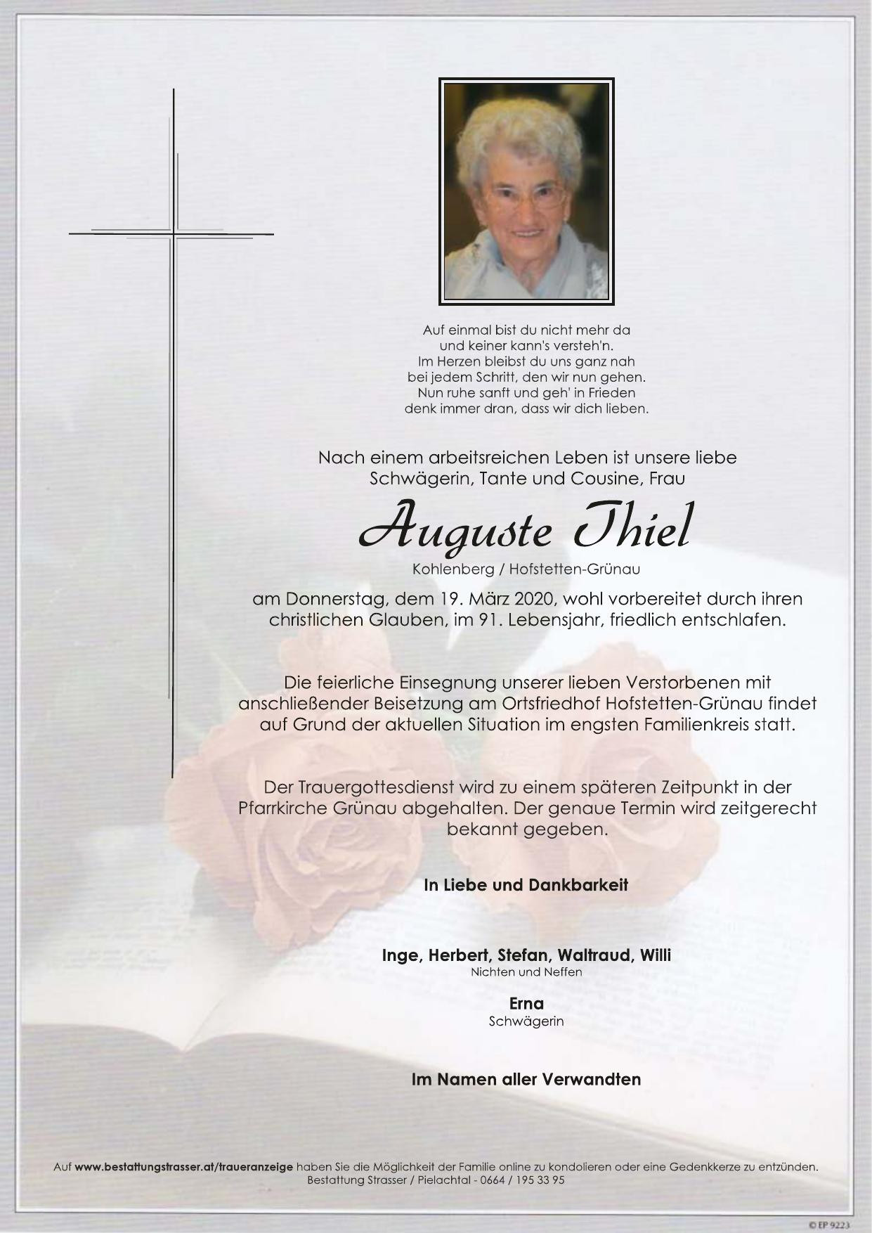Traueranzeige von Auguste Thiel