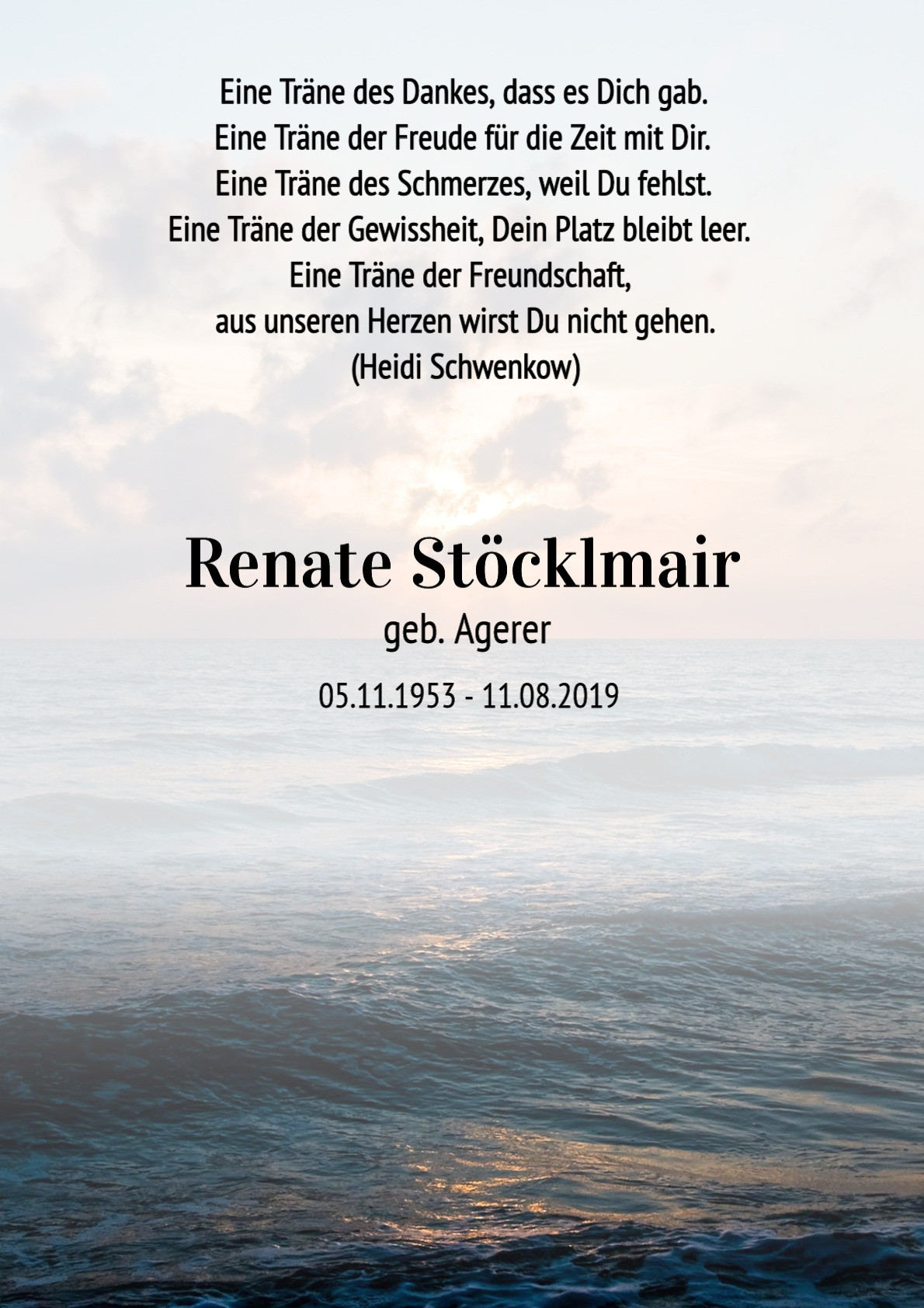 Traueranzeige von Renate Stöcklmair