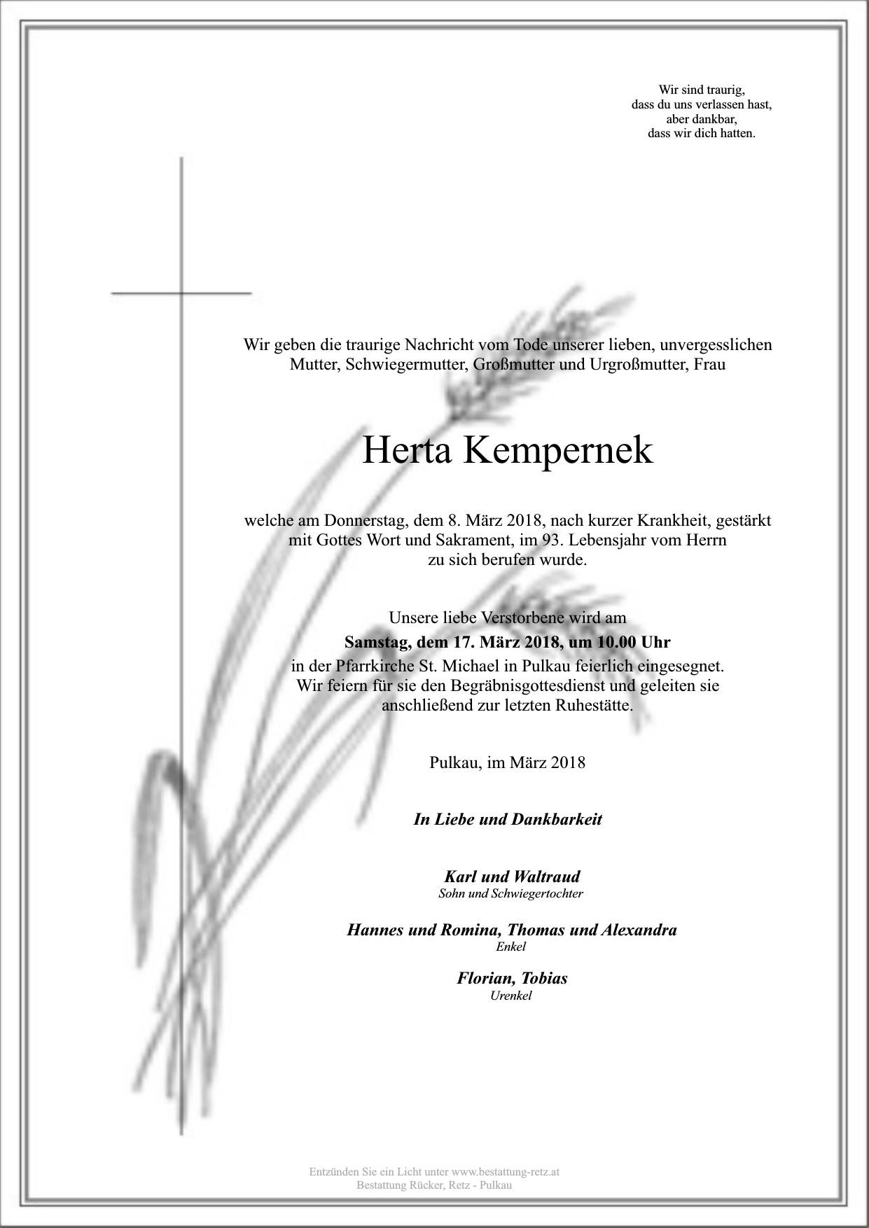 Traueranzeige von Herta Kempernek
