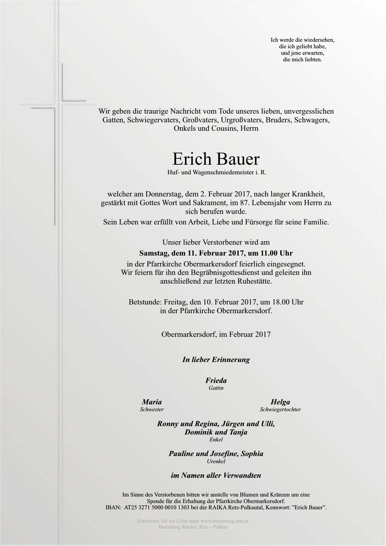 Traueranzeige von Erich Bauer