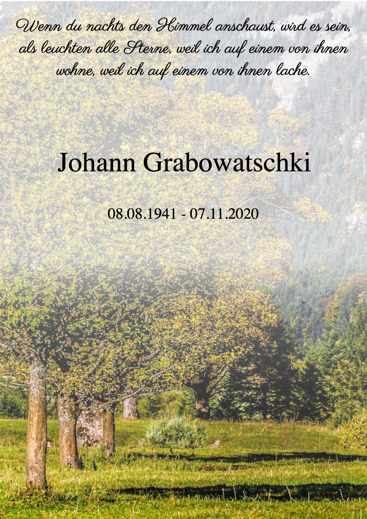 Traueranzeige von Johann Grabowatschki