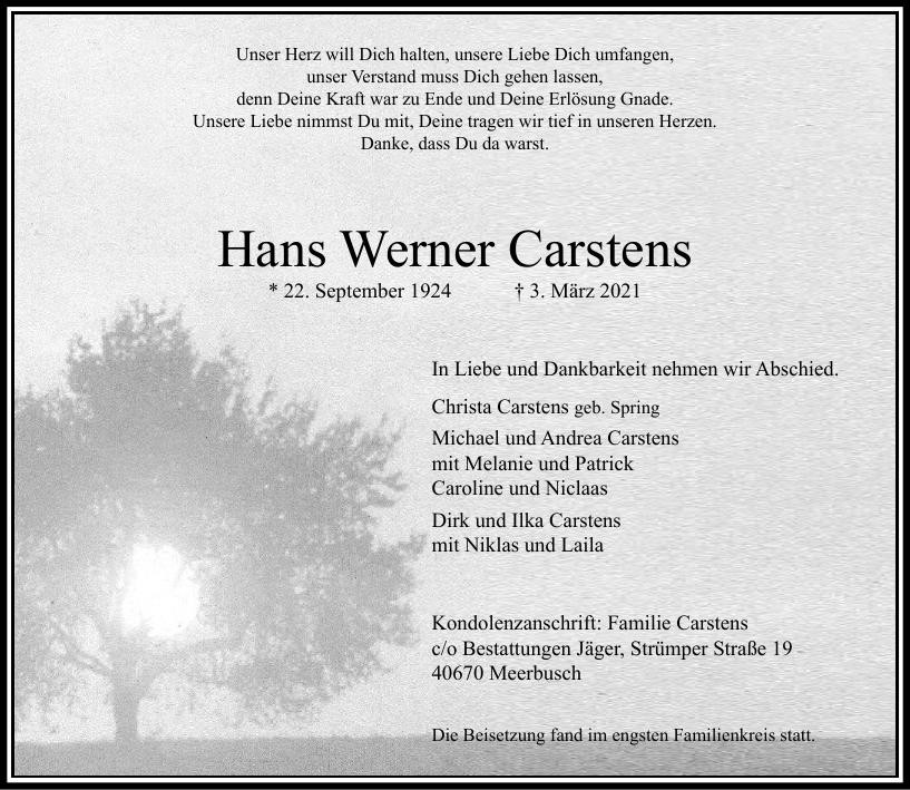 Traueranzeige von Hans Werner Carstens