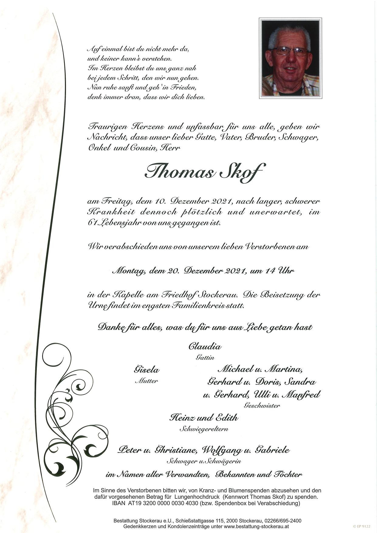 Traueranzeige von Thomas Skof