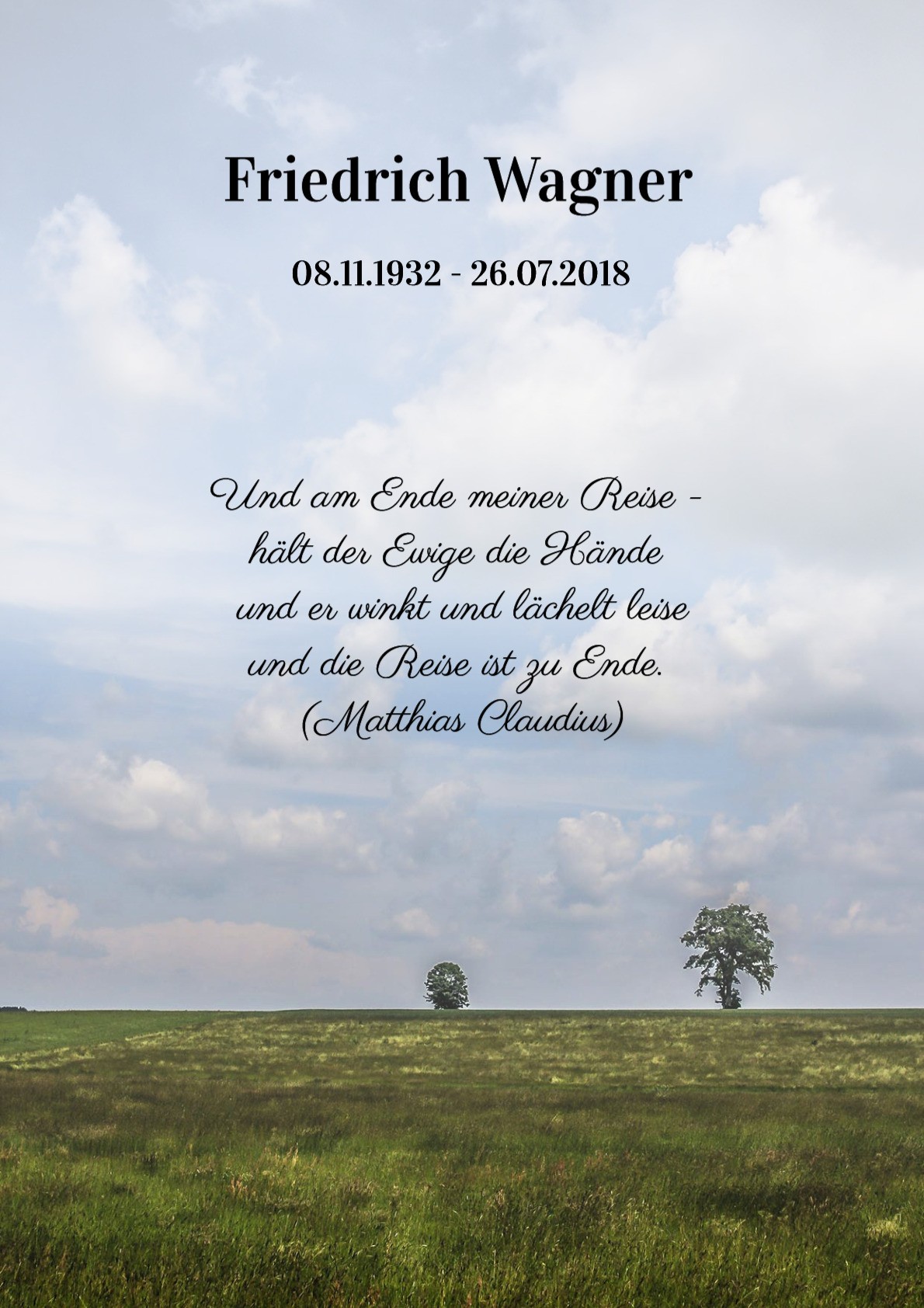 Traueranzeige von Friedrich Wagner