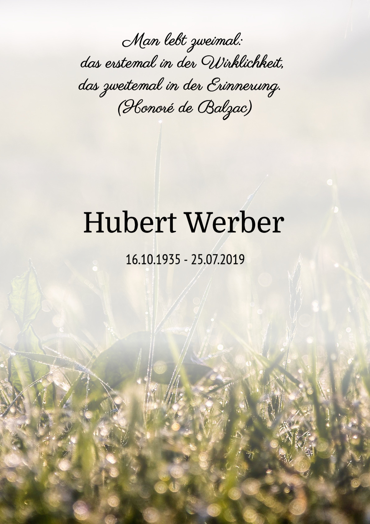 Traueranzeige von Hubert Werber