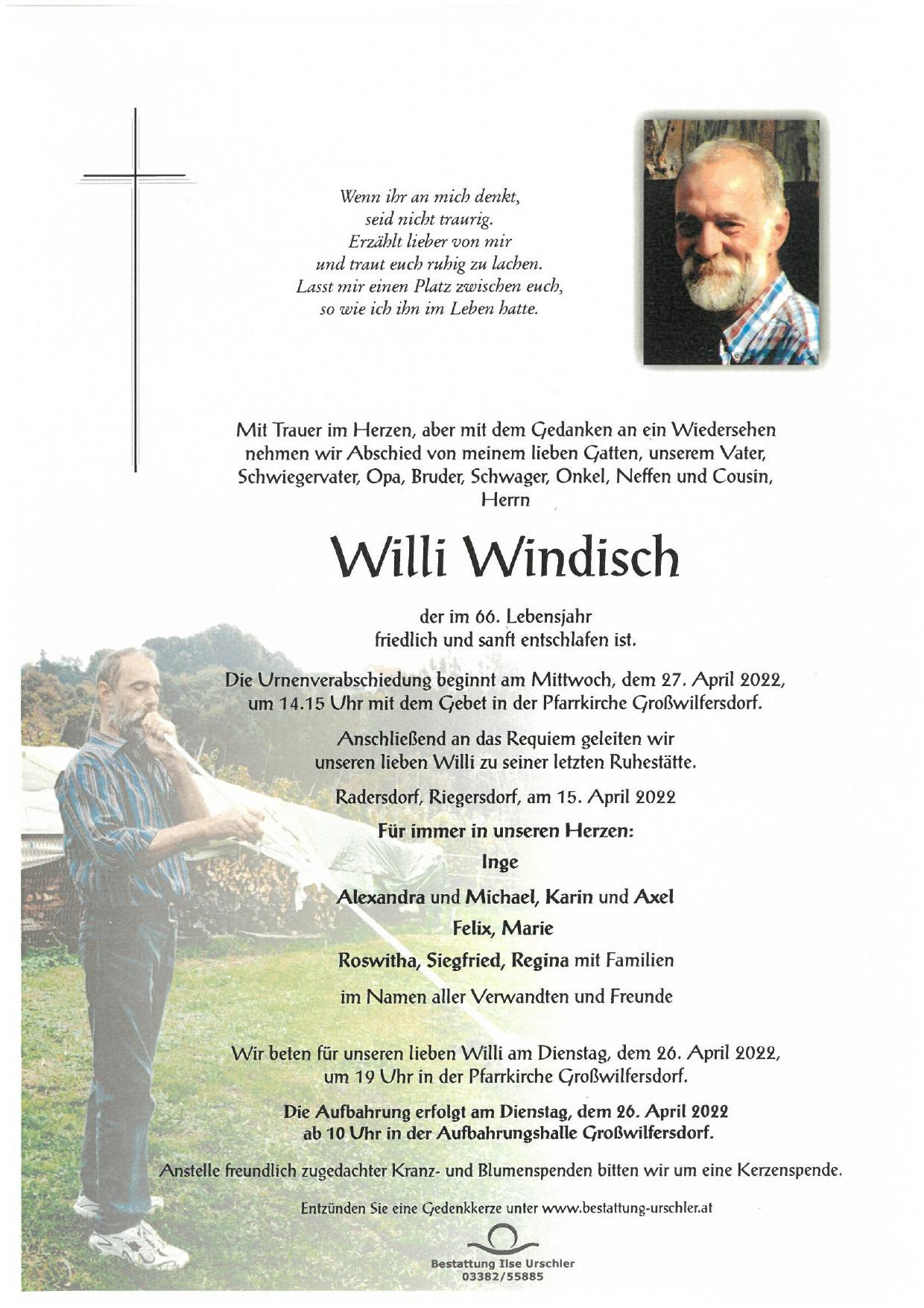 Traueranzeige von Willi Windisch
