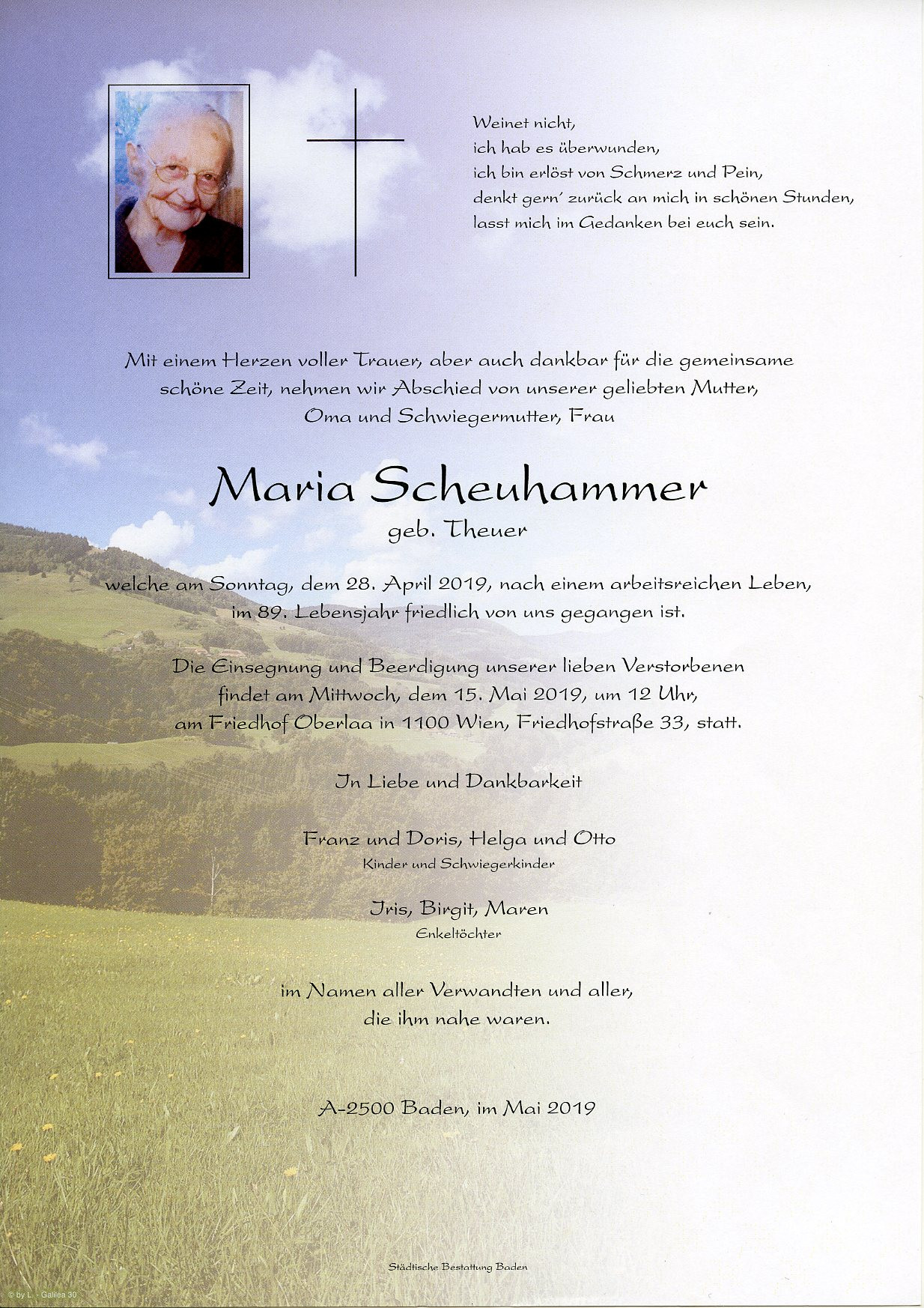 Traueranzeige von Maria Scheuhammer