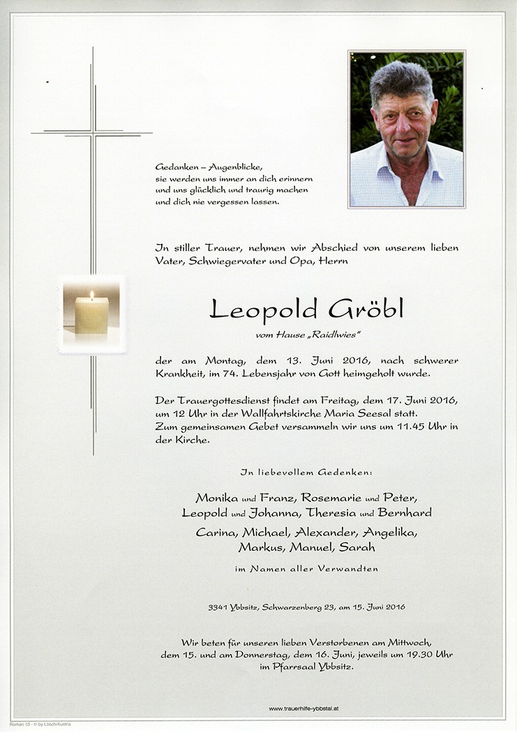 Traueranzeige von Leopold Gröbl