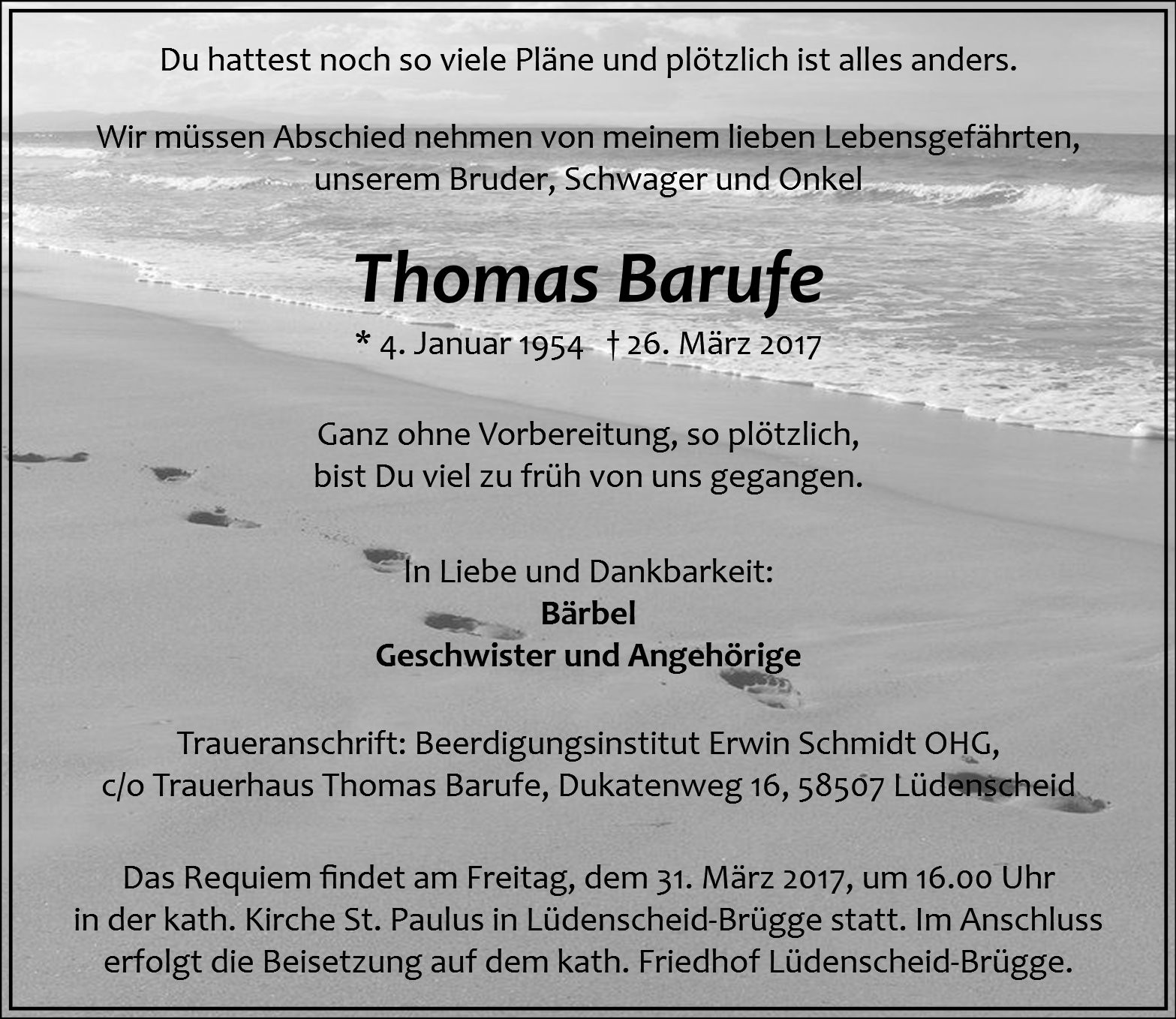 Traueranzeige von Thomas Barufe