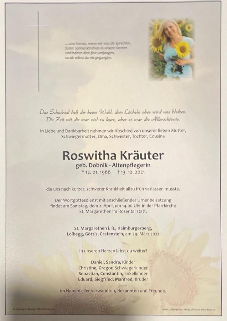 Traueranzeige von Roswitha Kräuter
