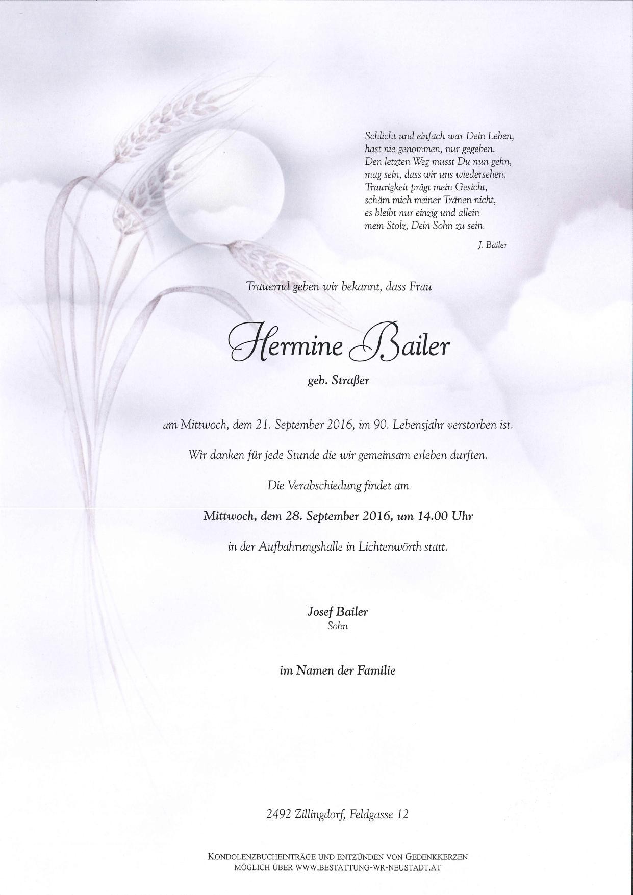 Traueranzeige von Hermine Bailer