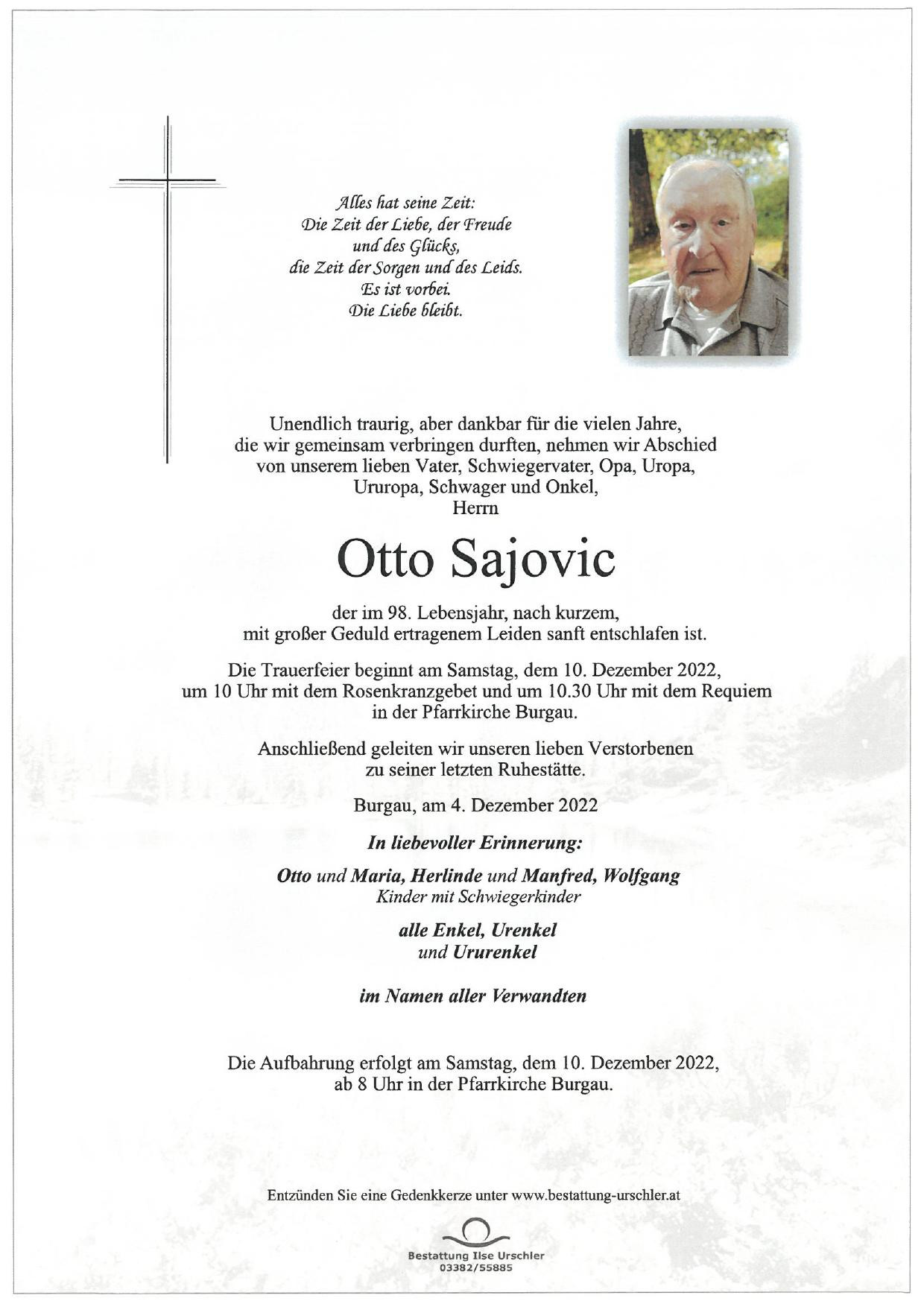 Traueranzeige von Otto Sajovic