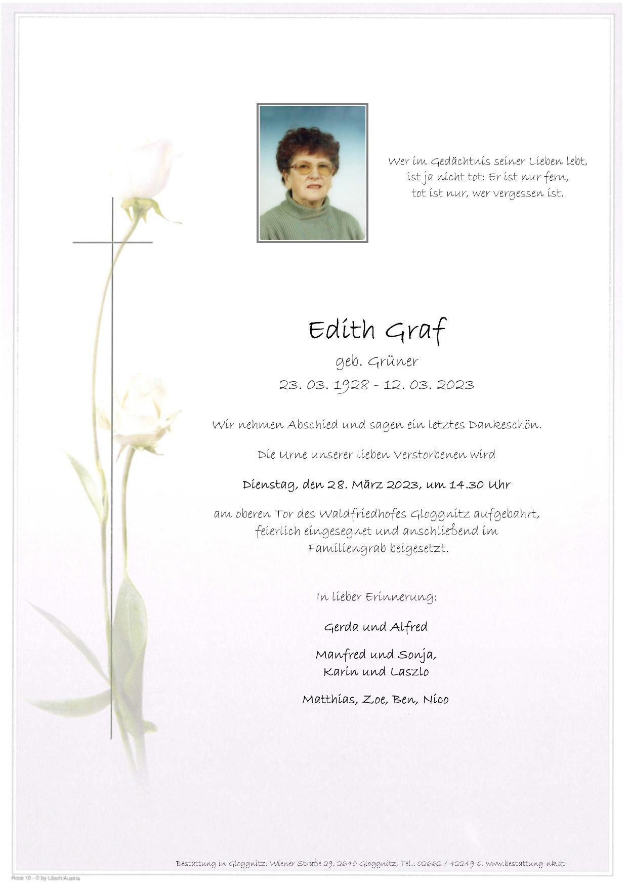 Traueranzeige von Edith Graf