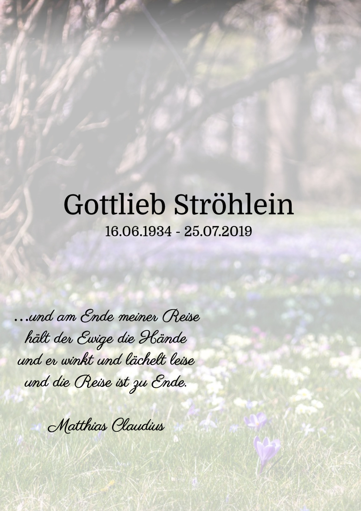 Traueranzeige von Gottlieb Ströhlein