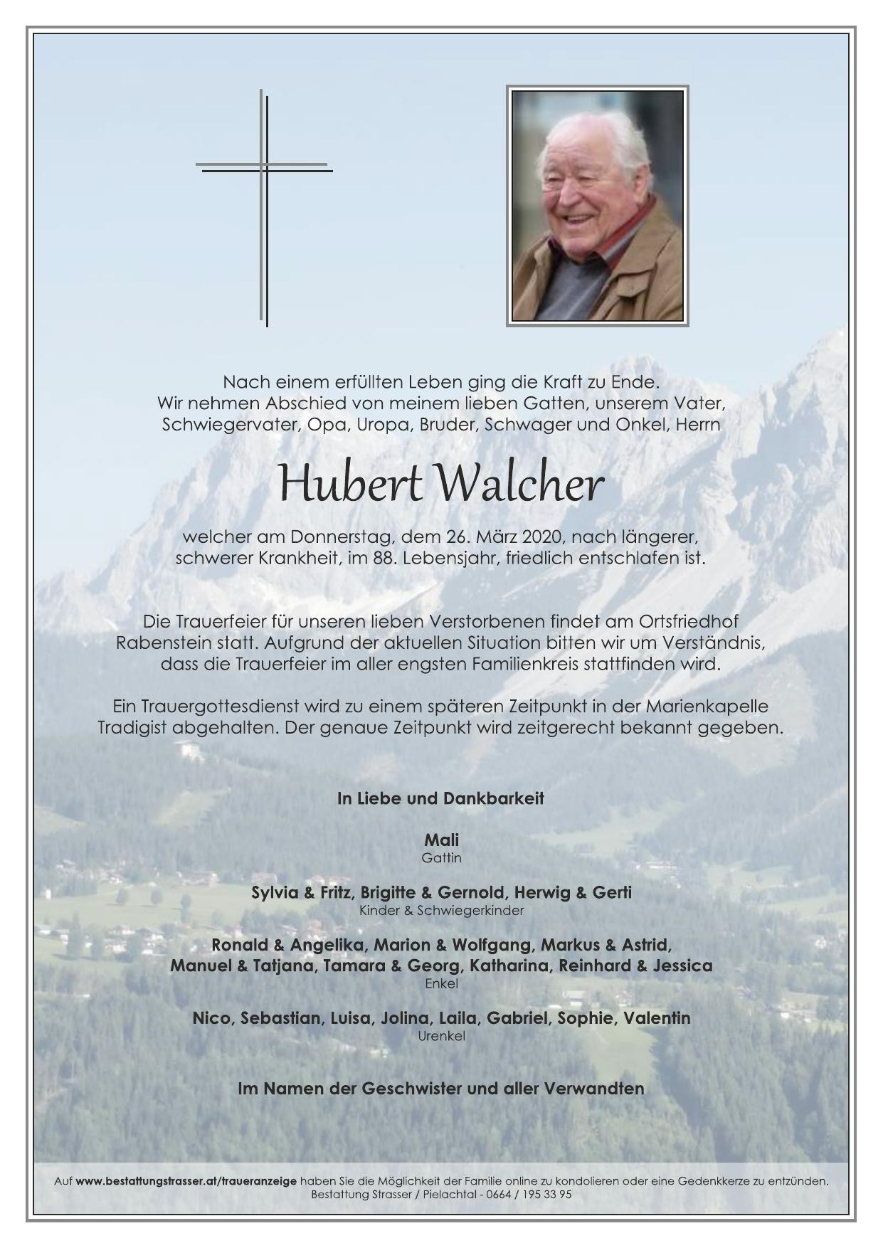 Traueranzeige von Hubert Walcher