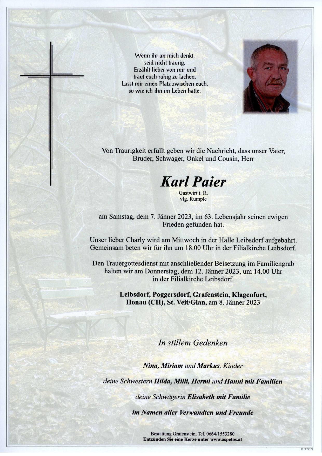 Traueranzeige von Karl Paier