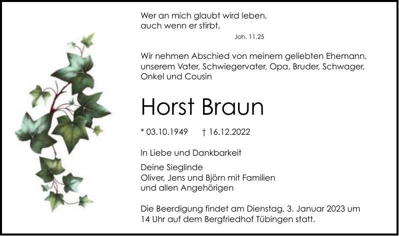 Traueranzeige von Horst Braun