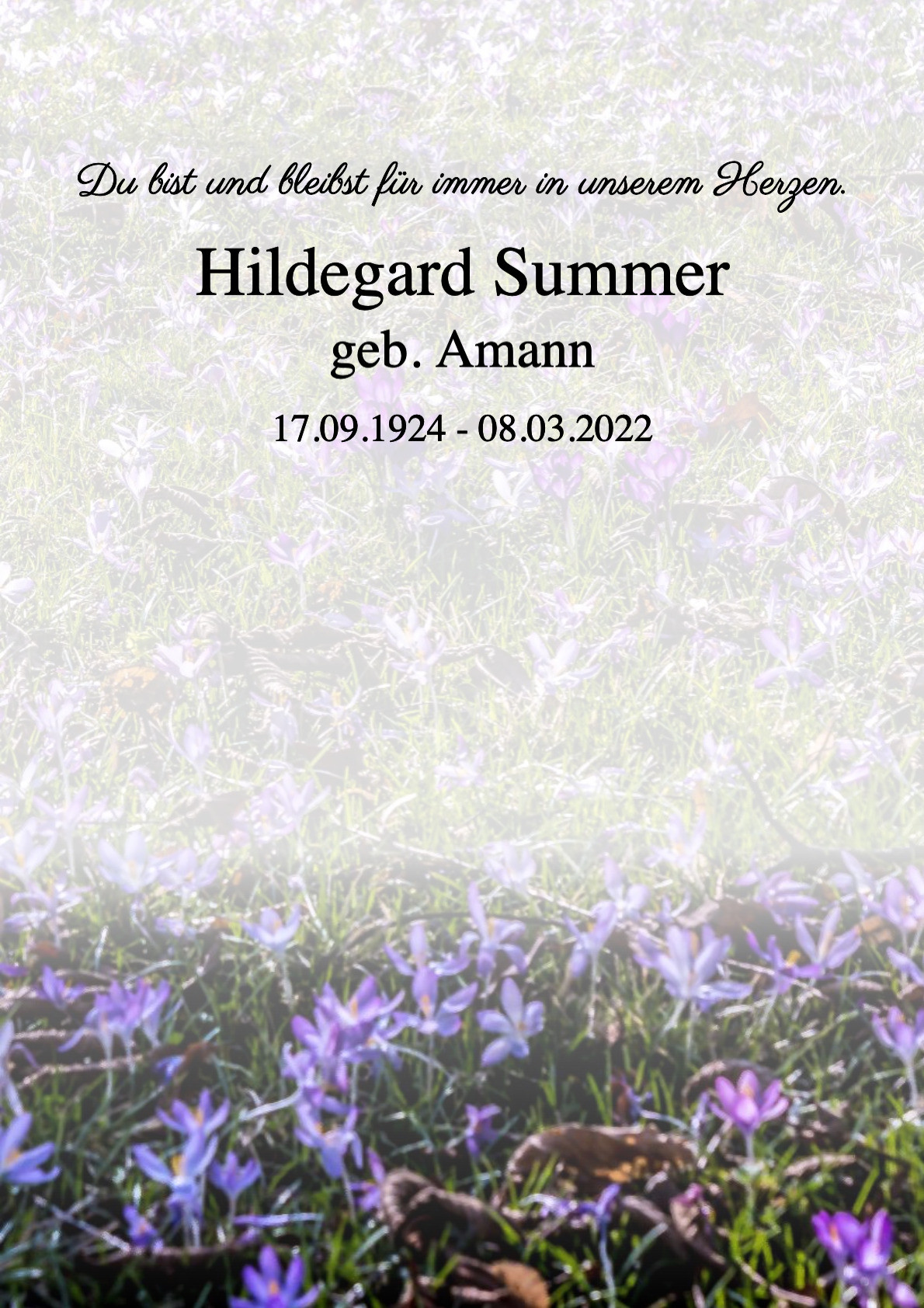 Traueranzeige von Hildegard Summer