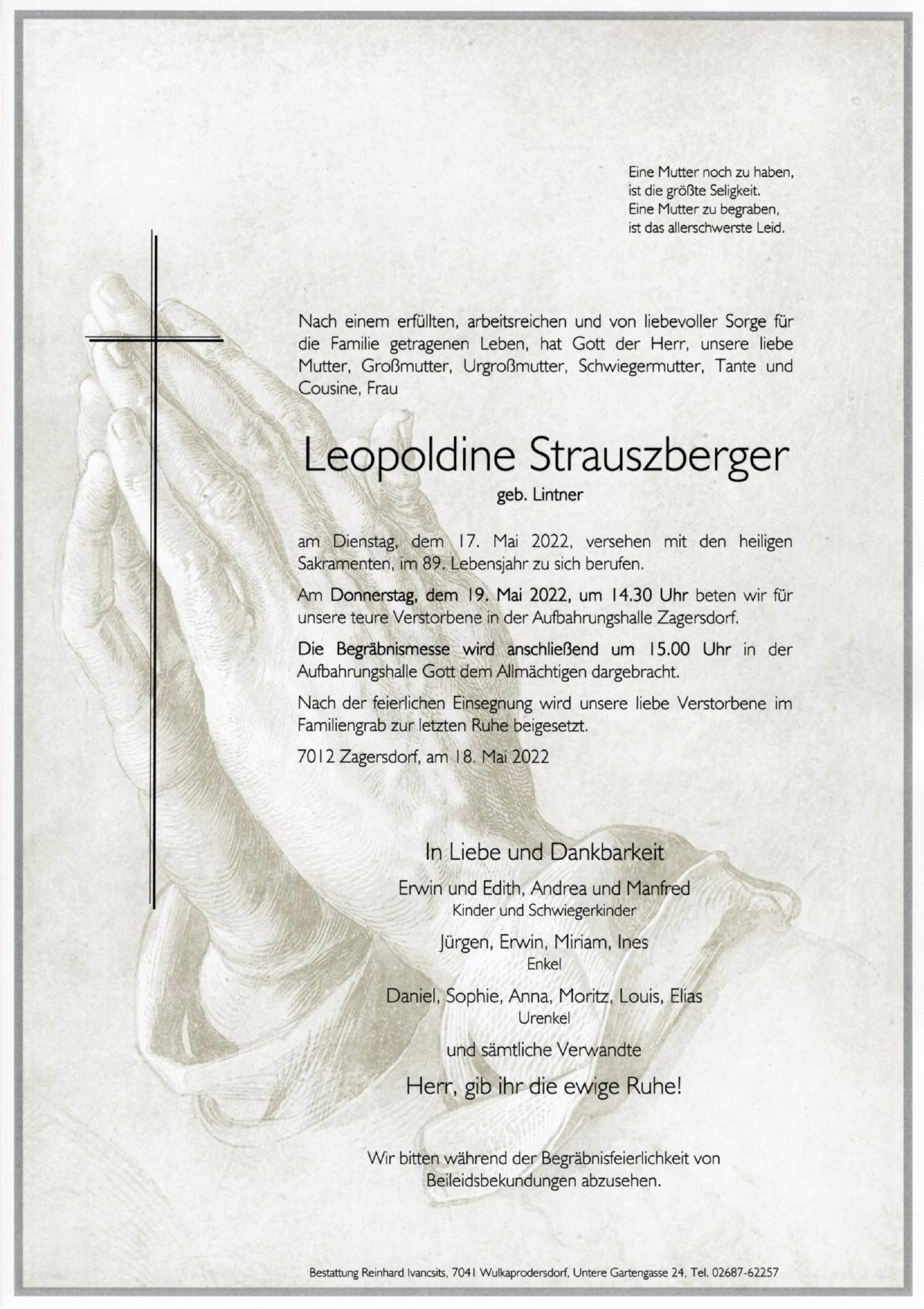 Traueranzeige von Leopoldine Strauszberger