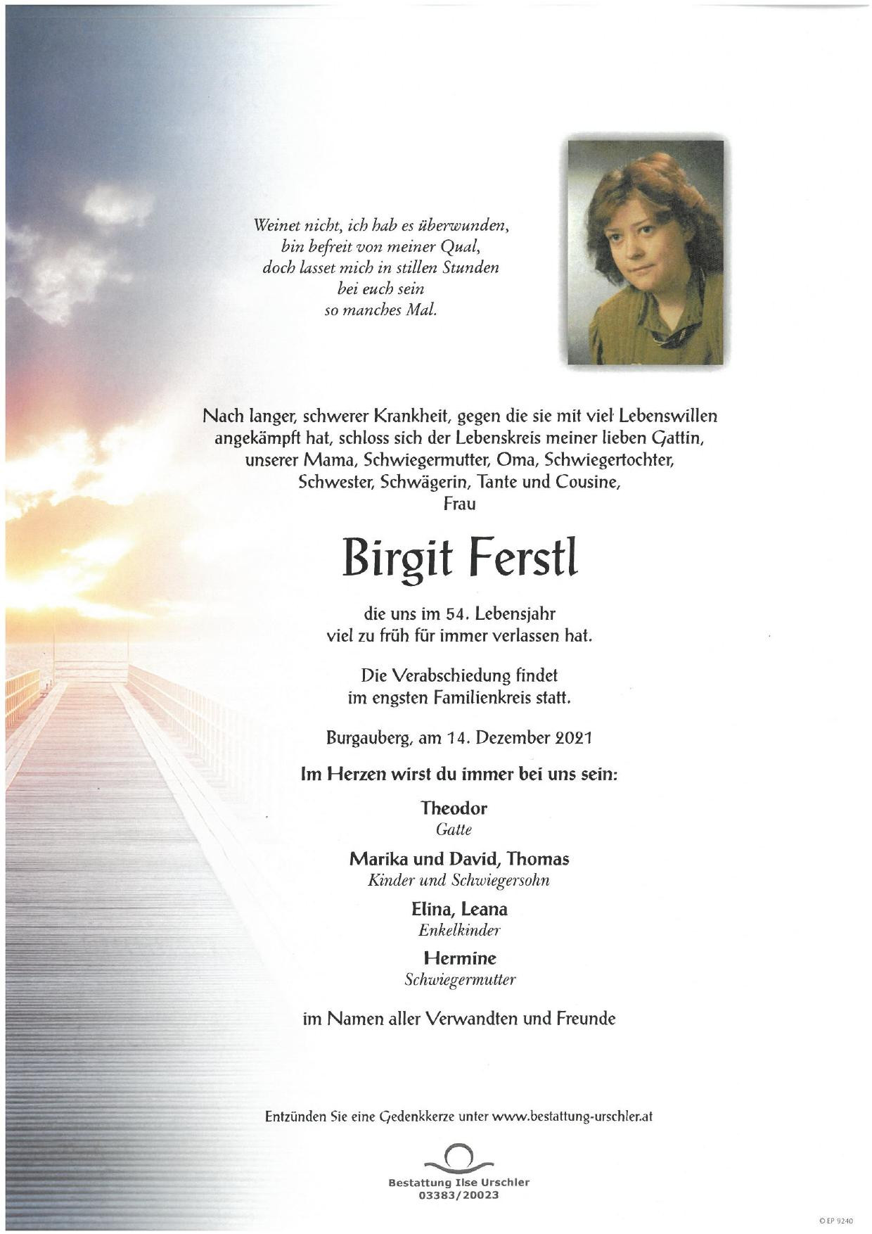Traueranzeige von Birgit Ferstl
