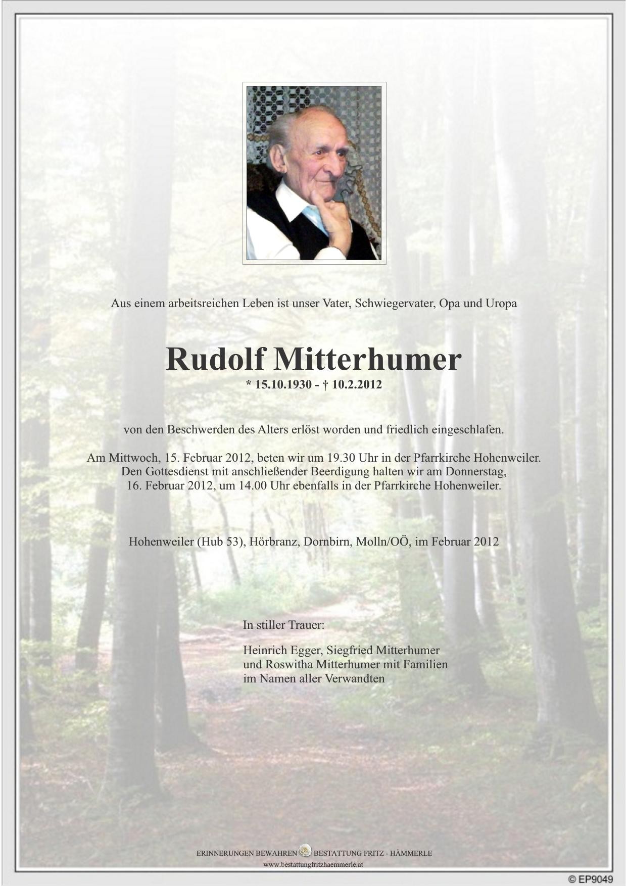 Traueranzeige von Rudolf Mitterhumer