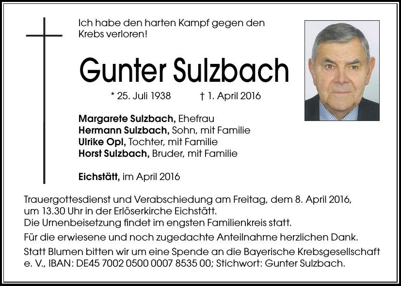 Traueranzeige von Gunter Sulzbach