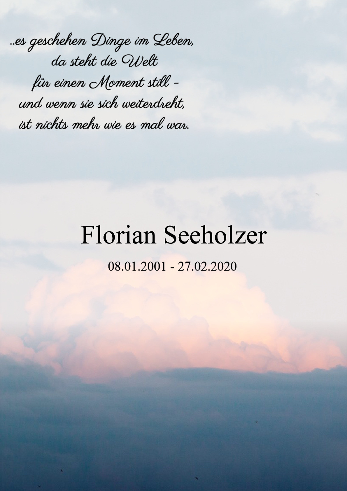 Traueranzeige von Florian Seeholzer