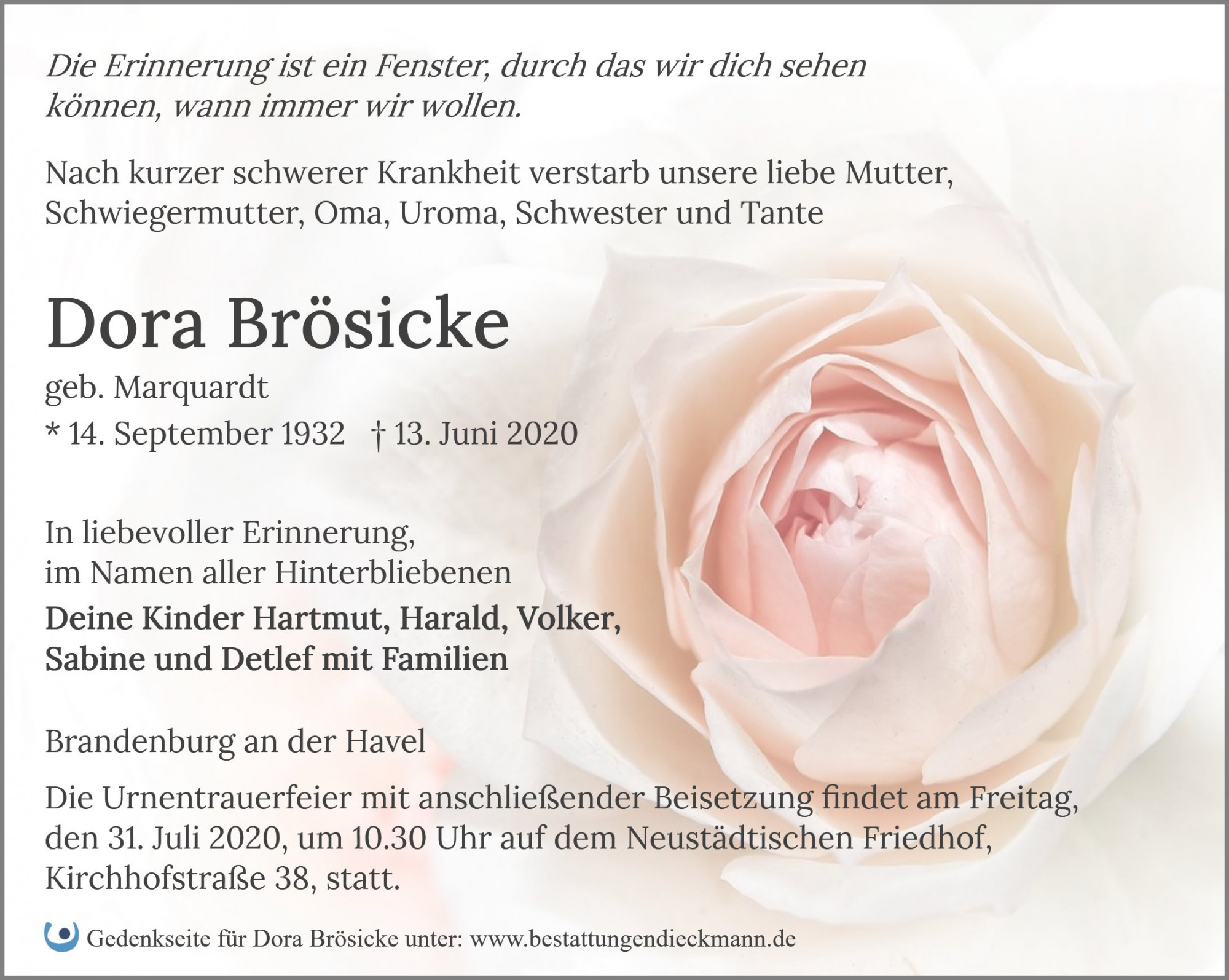 Traueranzeige von Dora Brösicke