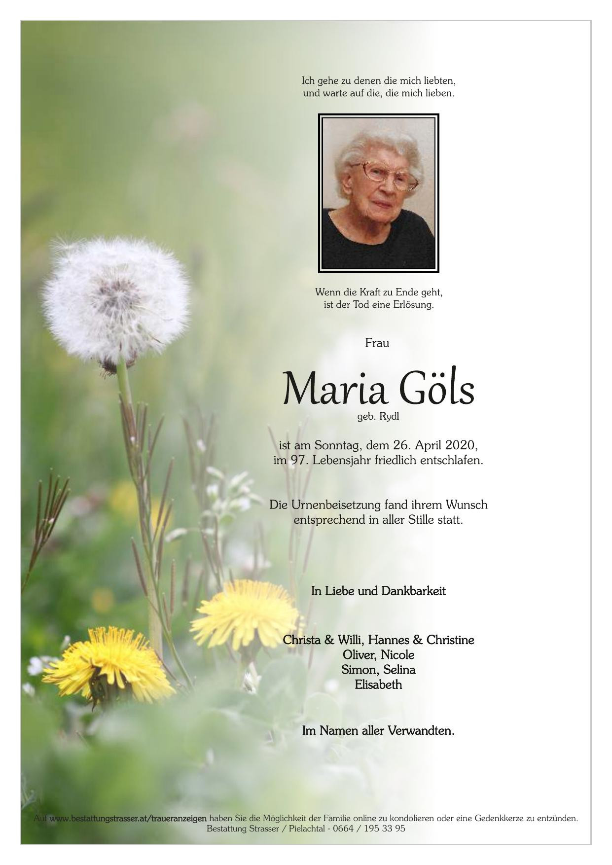 Traueranzeige von Maria Göls