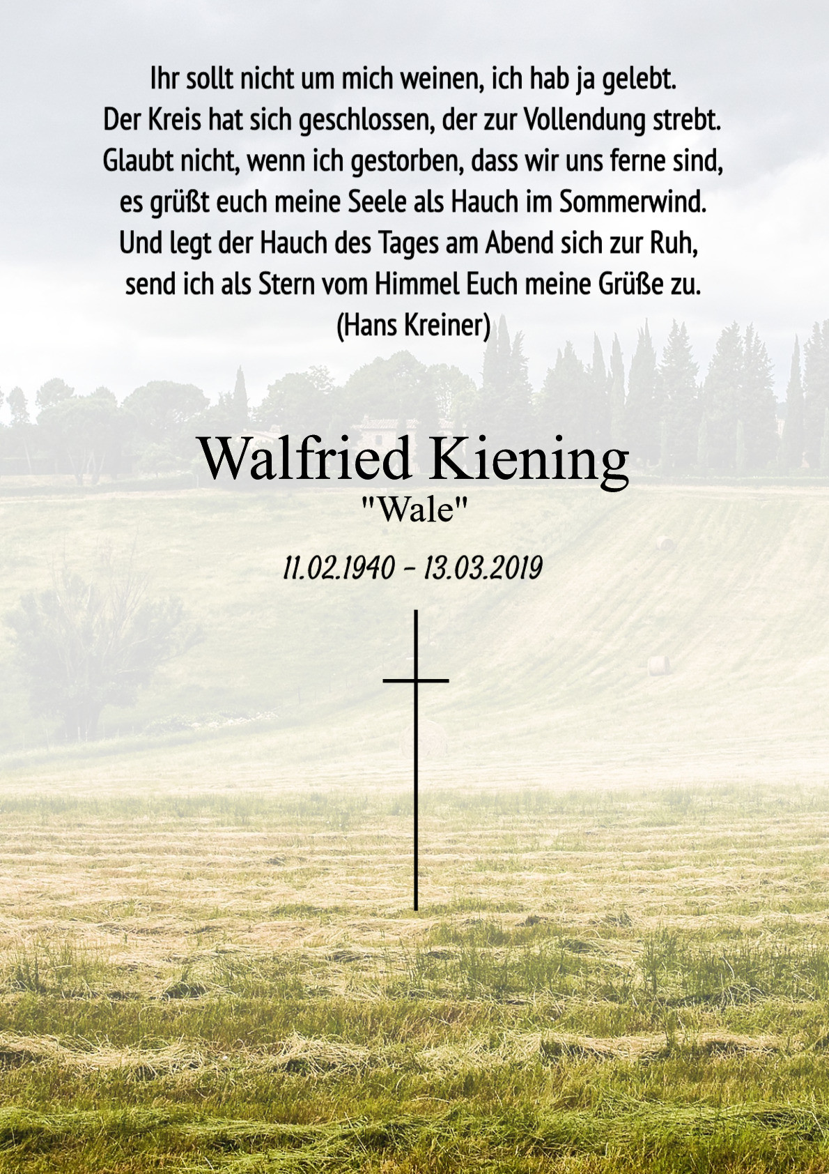Traueranzeige von Walfried Kiening